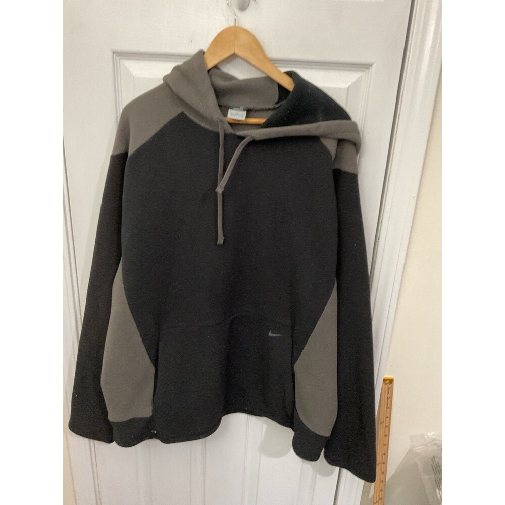 Nike Y2K Therma Fit Fleece Hoodie XL Gray Black Colourblock Kangaroo Pockets